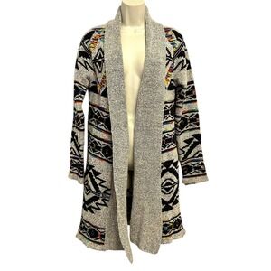 Northern Angel Sweater Womens Small Gray Long Aztec Knit Open Front Cardigan